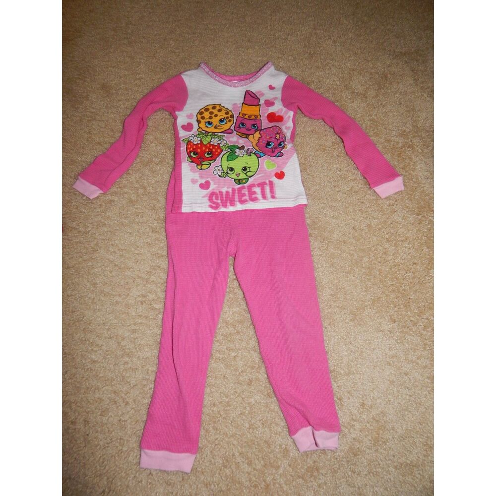 Shopkins Girls Size 4 100% Cotton Long Sleeve Waffle Knit Thermal PJs Pajama Set